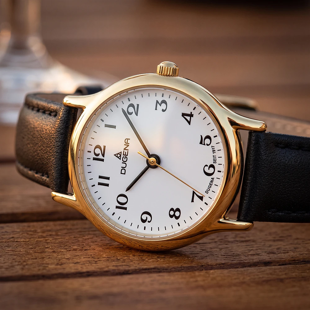 Vintage Weiß Gold Lederband Schwarz