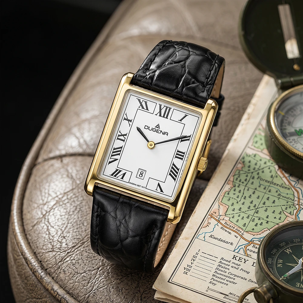 Quadra Classica Weiß Gold Lederband Schwarz