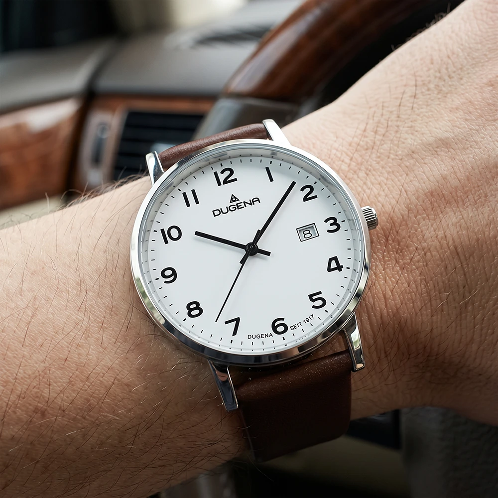 Moma Weiß Silber Lederband Braun