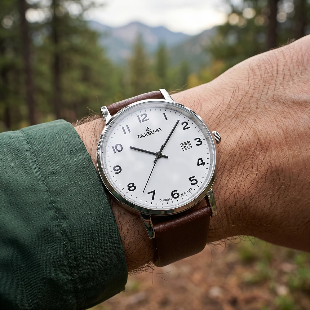 Moma Weiß Silber Lederband Braun