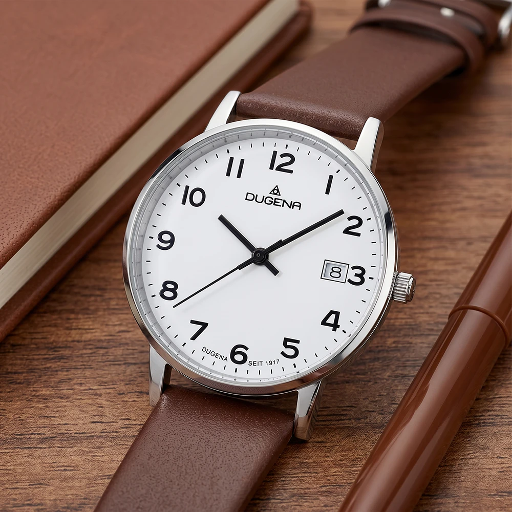 Moma Weiß Silber Lederband Braun