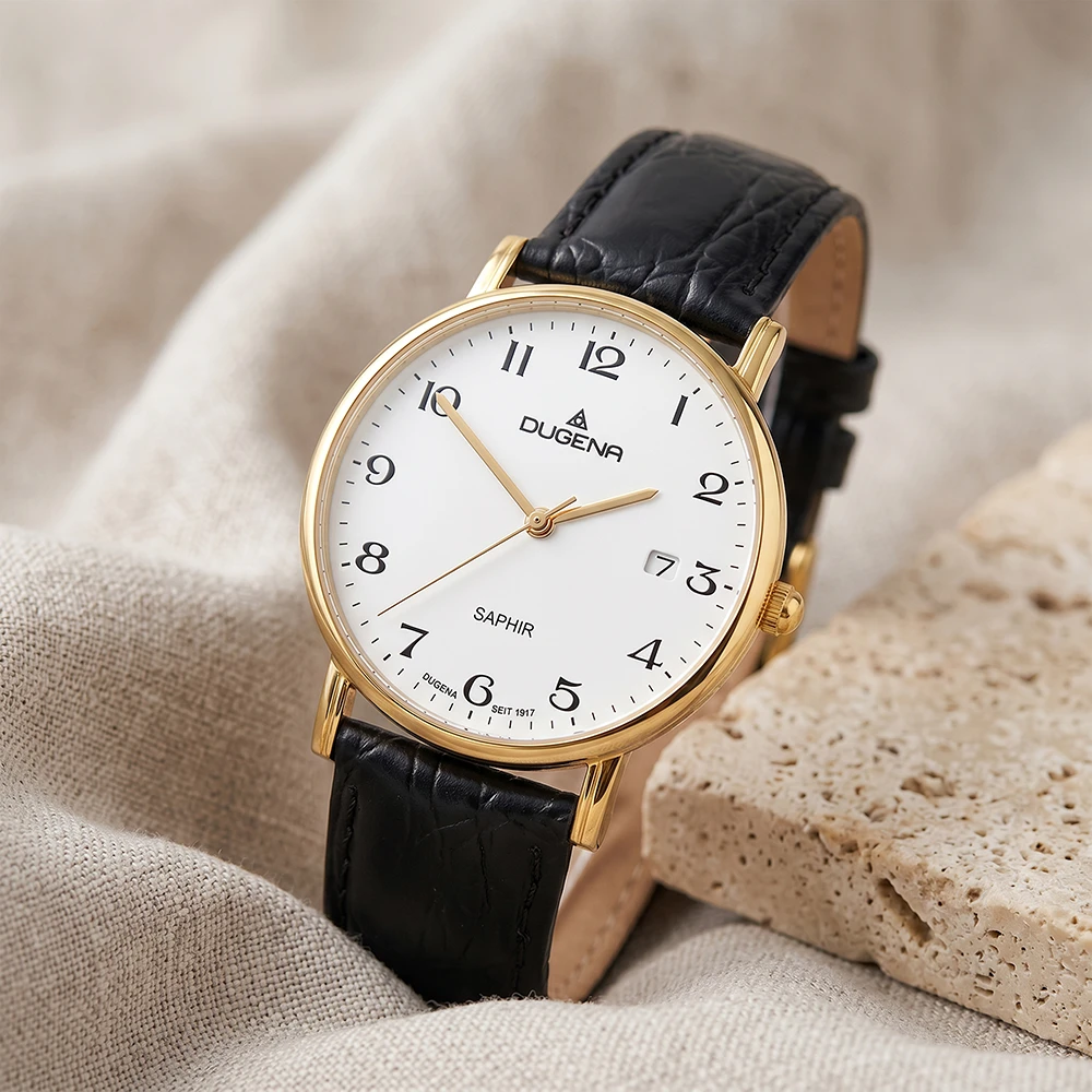 Zenit Weiß Gold Lederband Schwarz