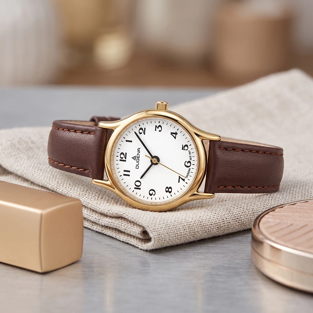 Vintage Weiß Gold Lederband Braun