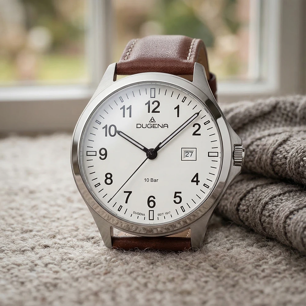 Boston Weiß Silber Lederband Braun