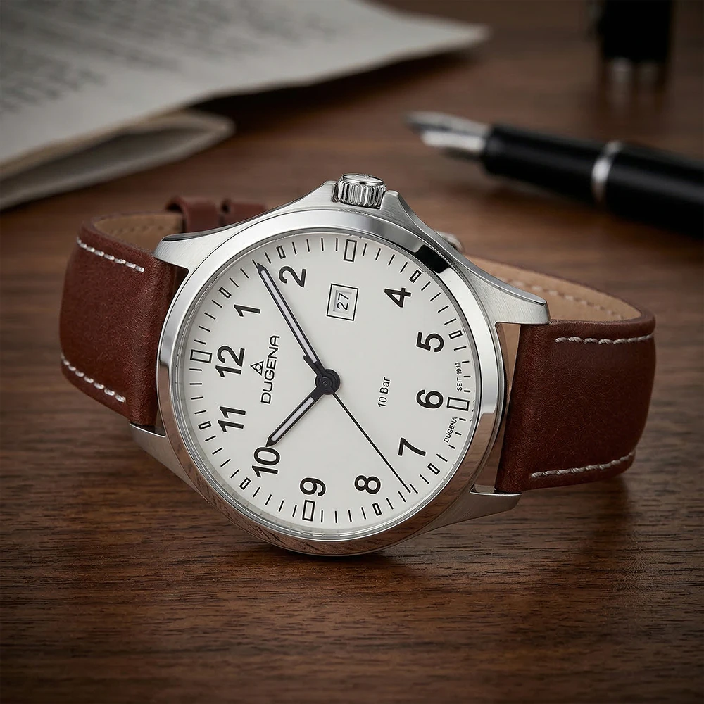 Boston Weiß Silber Lederband Braun