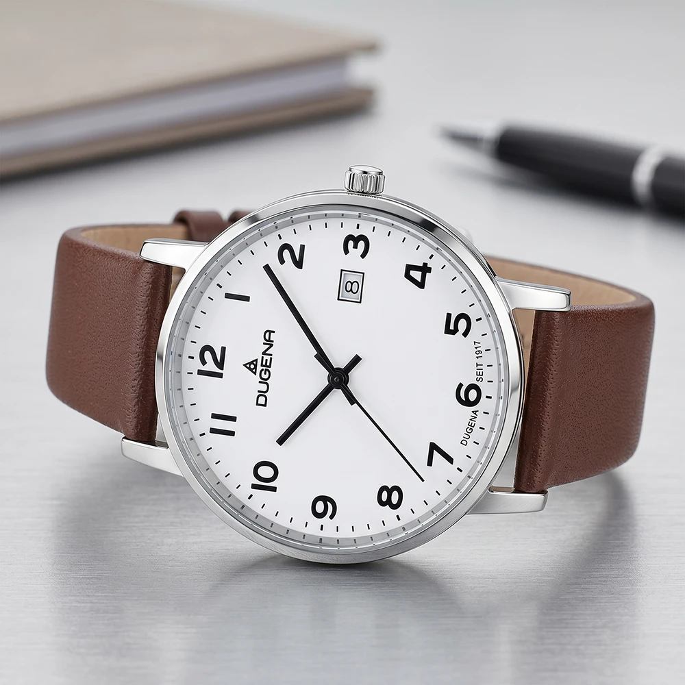 Moma Weiß Silber Lederband Braun