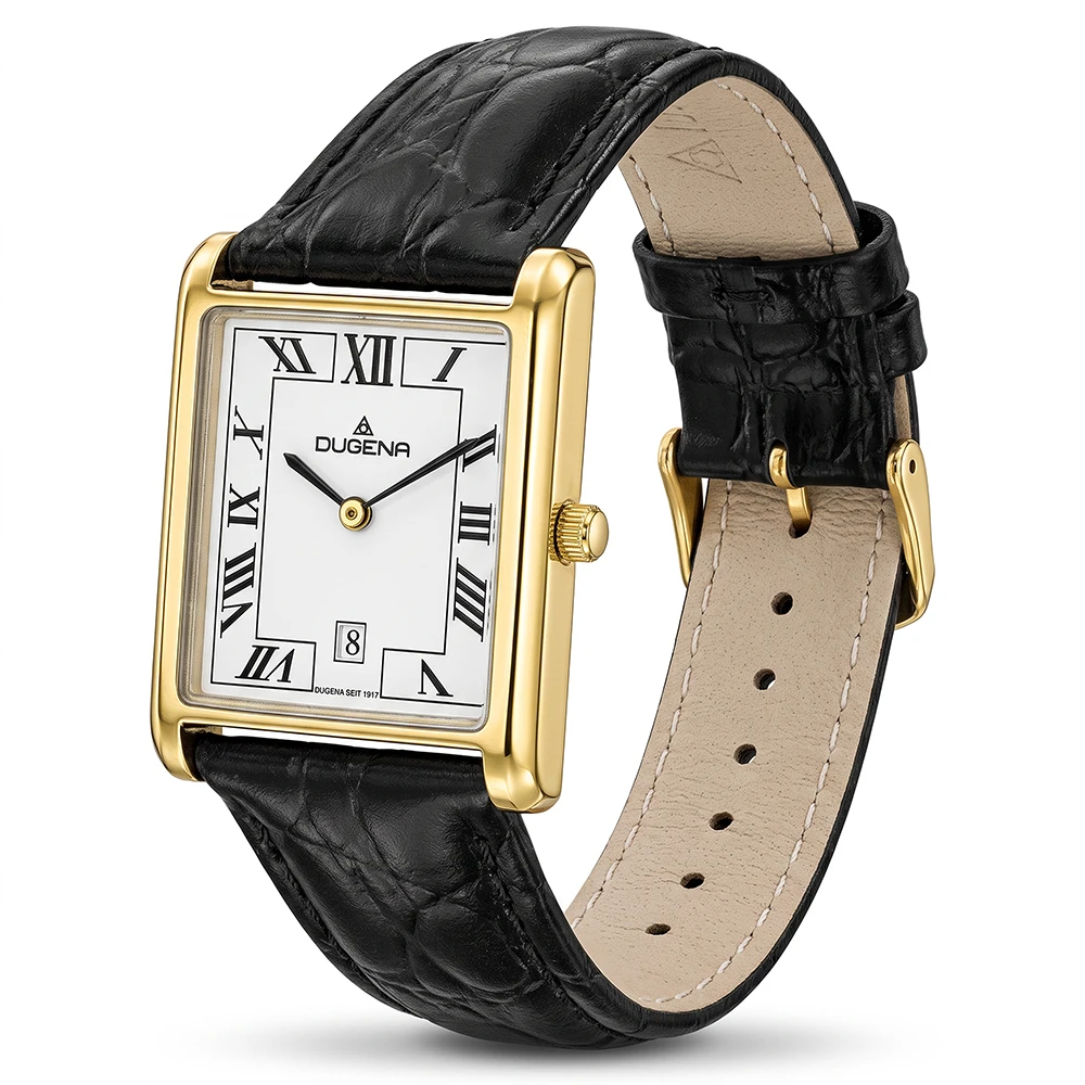 Quadra Classica Weiß Gold Lederband Schwarz