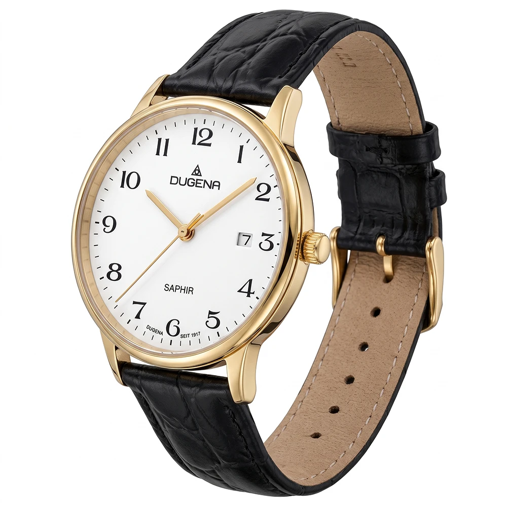 Zenit Weiß Gold Lederband Schwarz