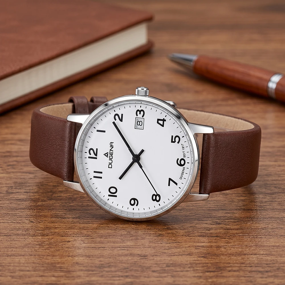 Moma Weiß Silber Lederband Braun