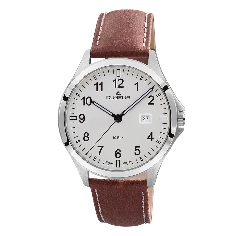 Boston Weiß Silber Lederband Braun