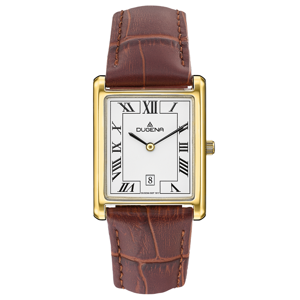 Quadra Classica Weiß Gold Lederband Braun