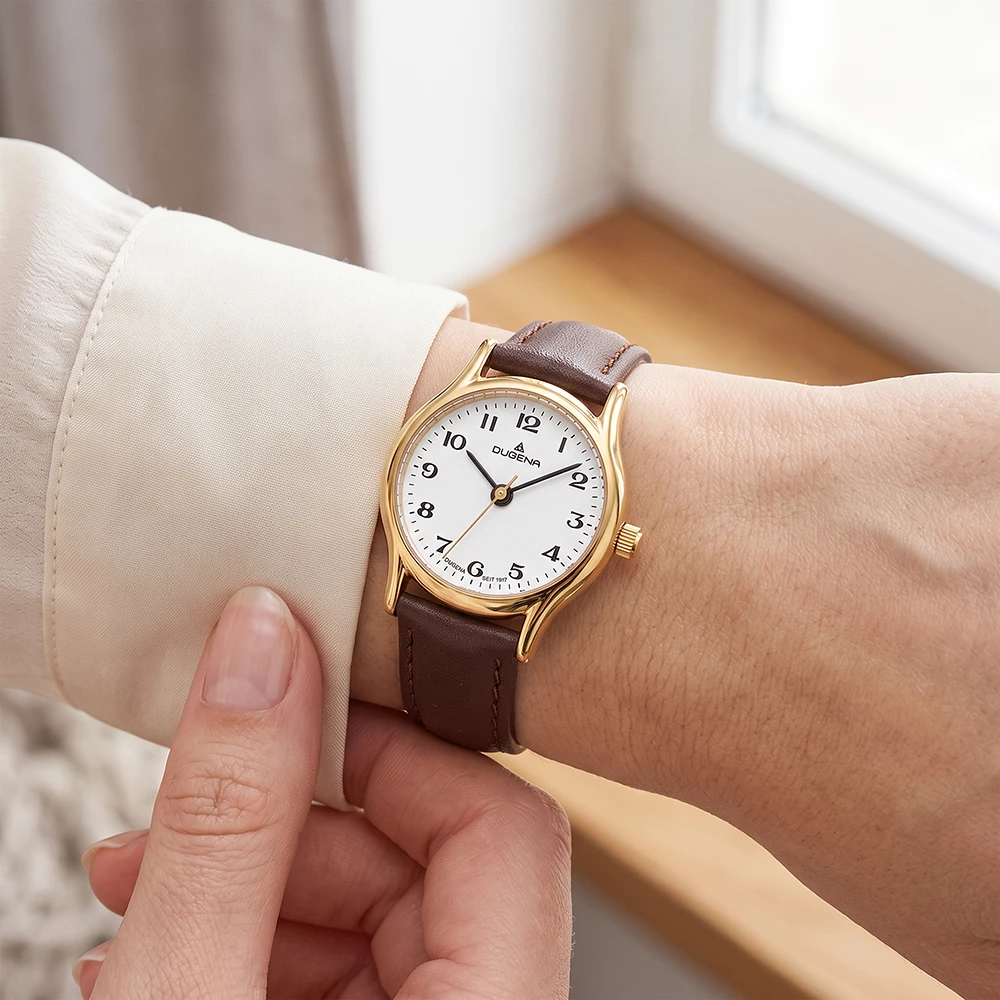 Vintage Weiß Gold Lederband Braun