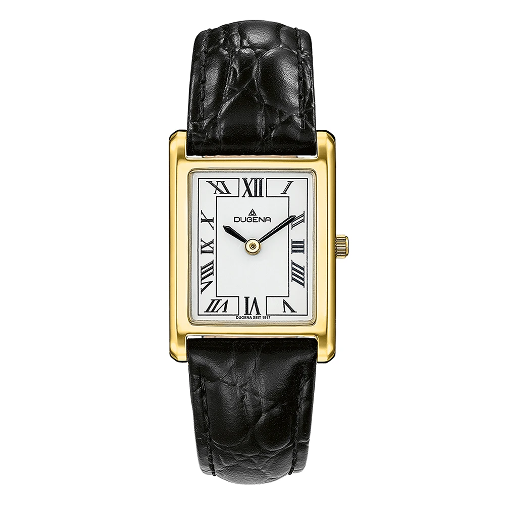 Quadra Classica Weiß Gold Lederband Schwarz