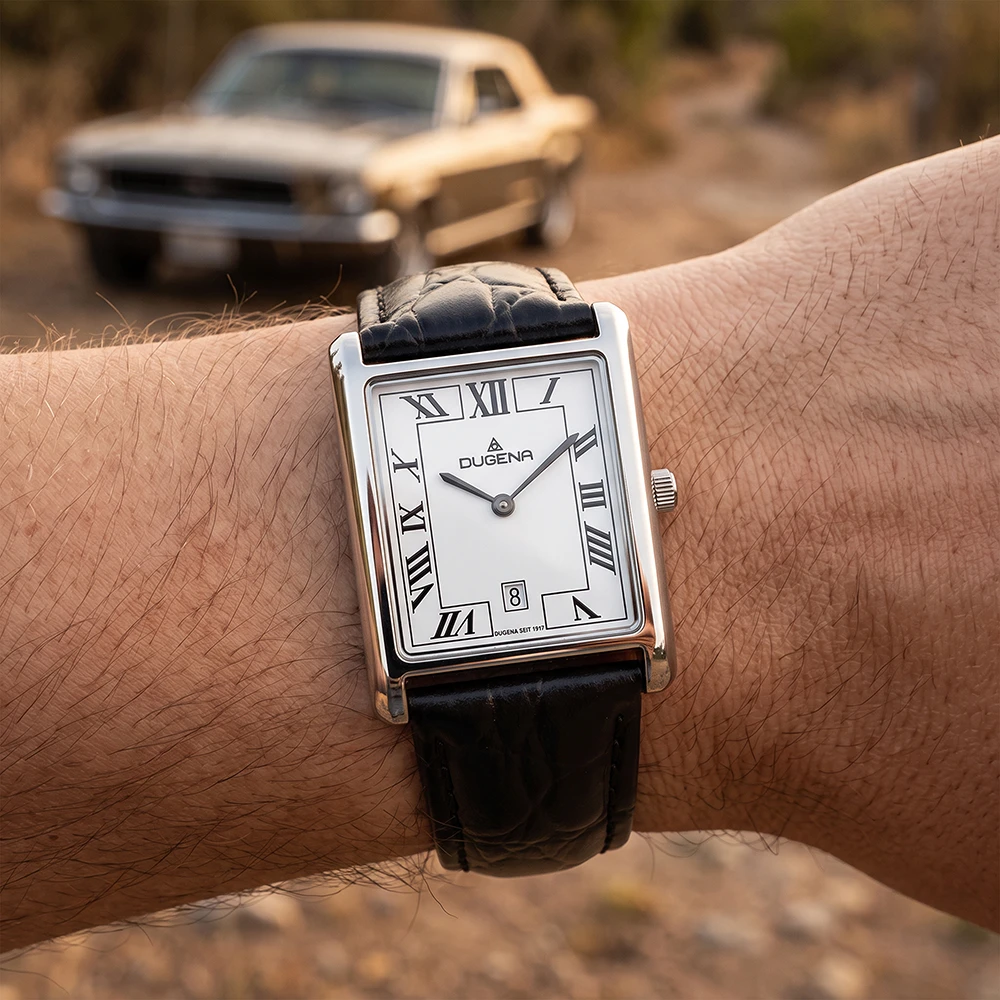 Quadra Classica Weiß Silber Lederband Schwarz