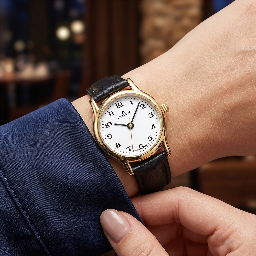 Vintage Weiß Gold Lederband Schwarz