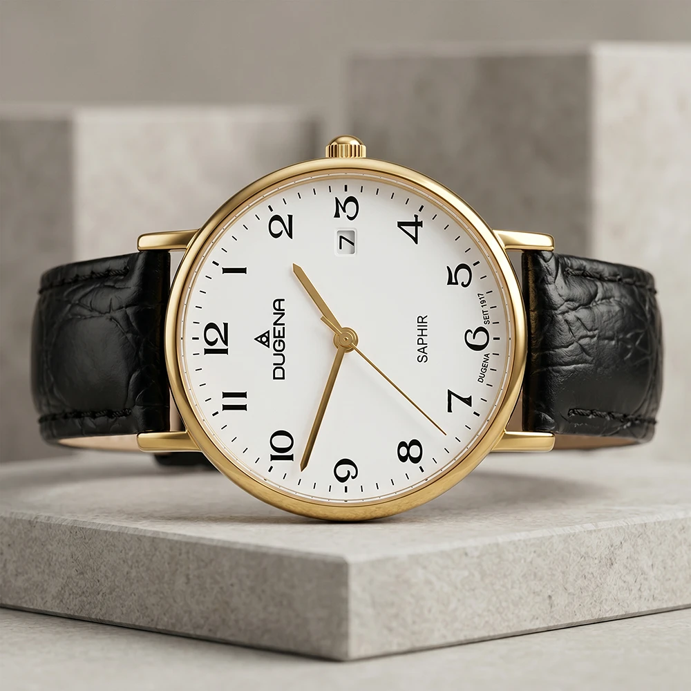 Zenit Weiß Gold Lederband Schwarz