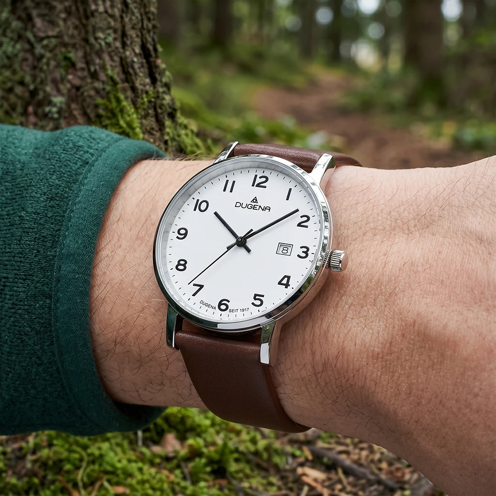 Moma Weiß Silber Lederband Braun
