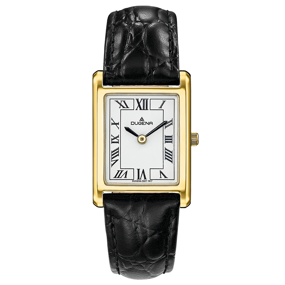 Quadra Classica Weiß Gold Lederband Schwarz