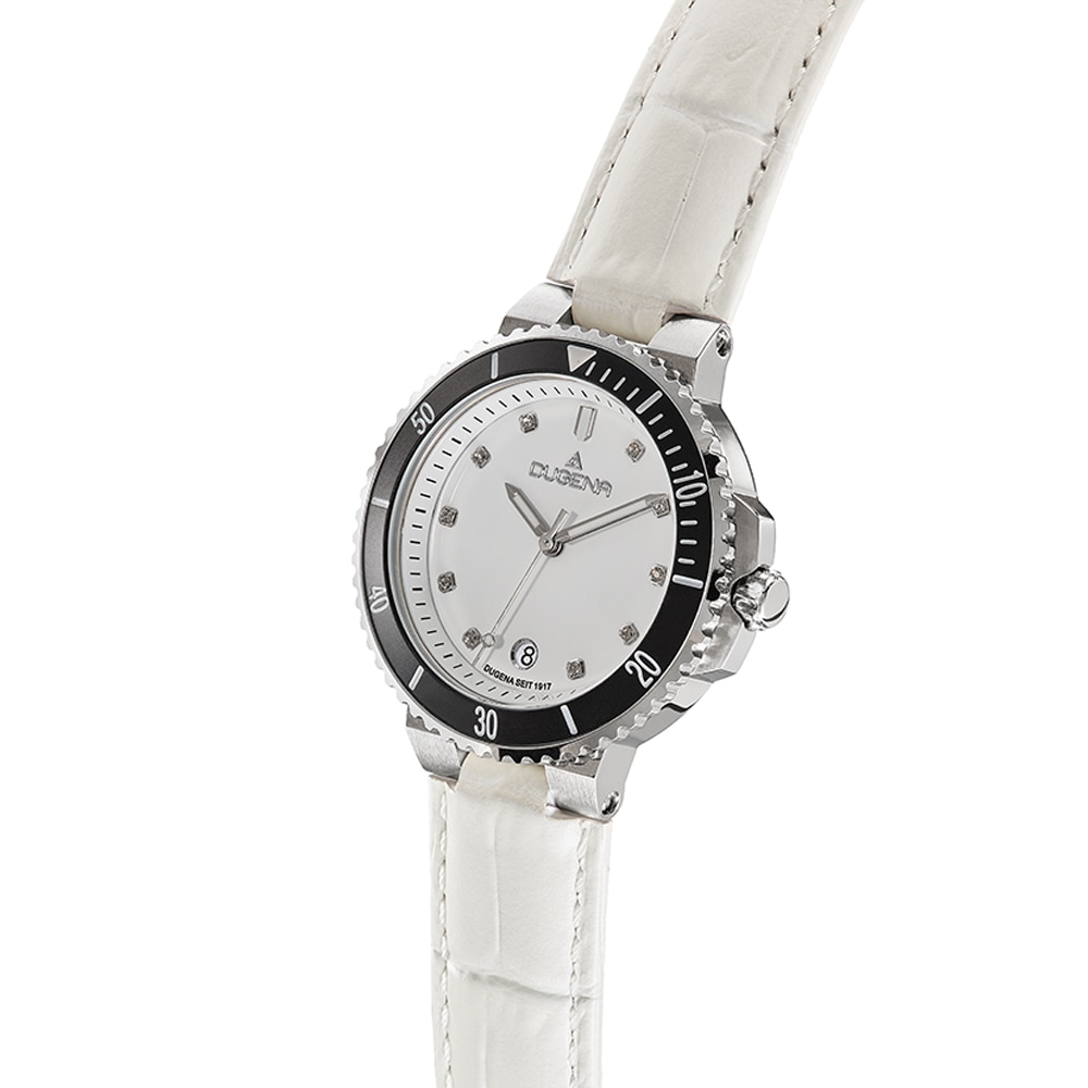 Lady Diver Weiß Silber Lederband
