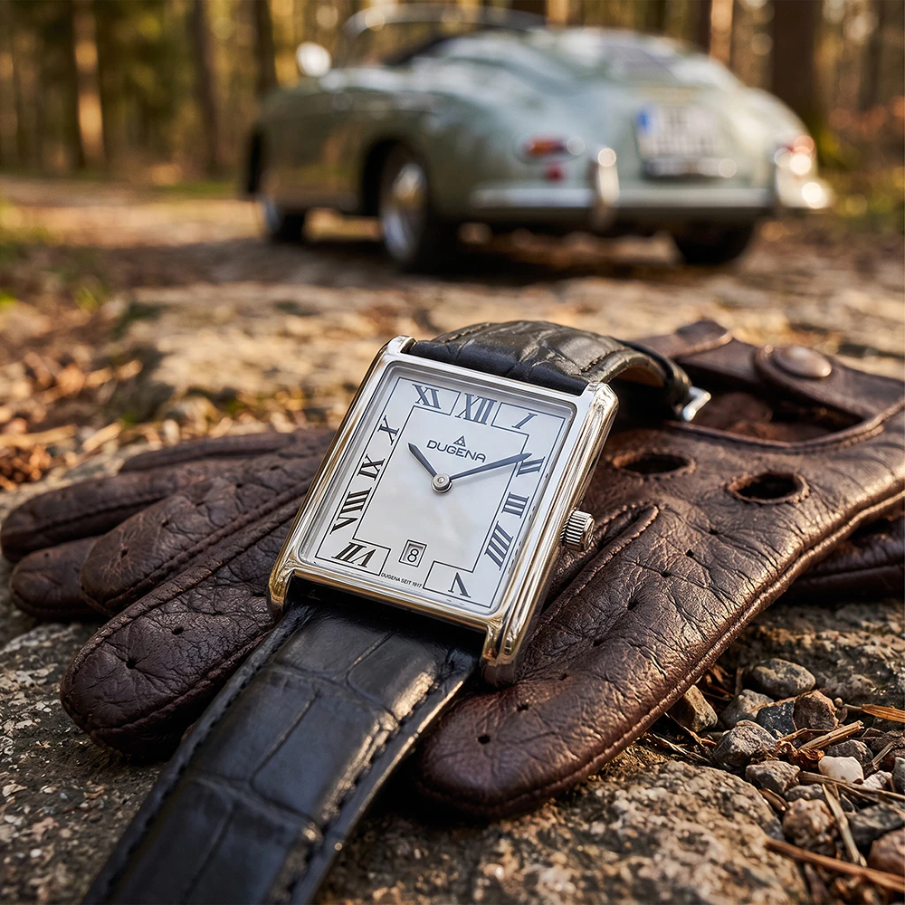 Quadra Classica Weiß Silber Lederband Schwarz