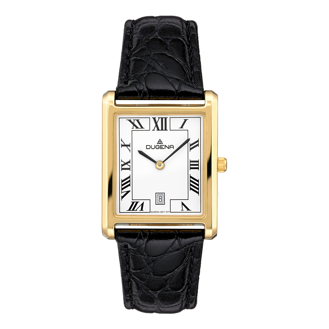 Quadra Classica Weiß Gold Lederband Schwarz  Quadra Classica Weiß Gold Lederband Schwarz