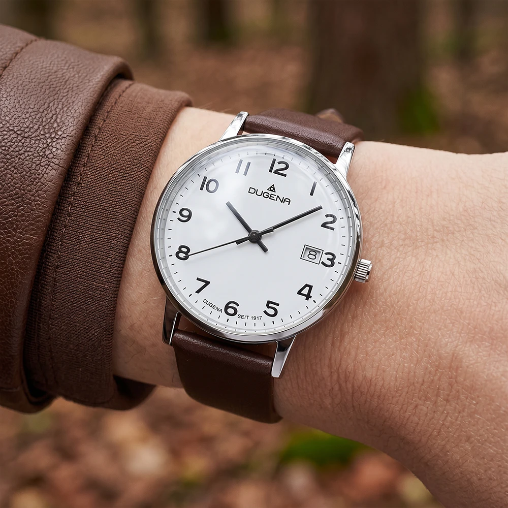 Moma Weiß Silber Lederband Braun