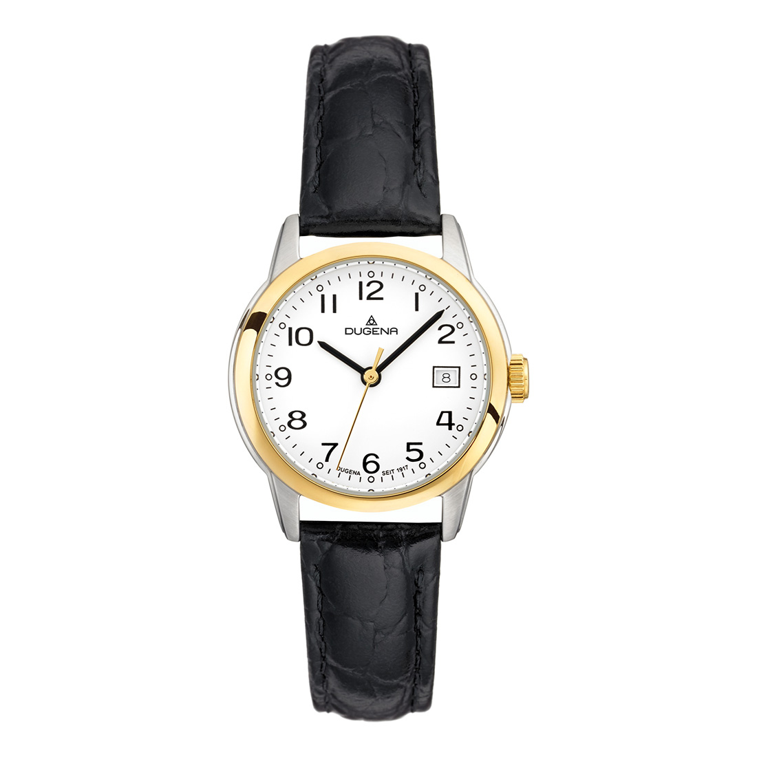 Vega Weiß Bicolor Gold Stahl Lederband Schwarz Vega Weiß Bicolor Gold Stahl Lederband Schwarz