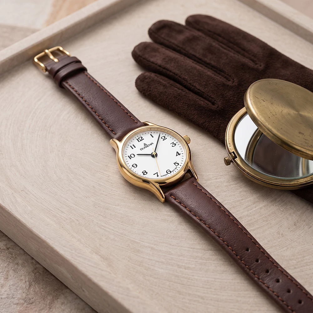 Vintage Weiß Gold Lederband Braun
