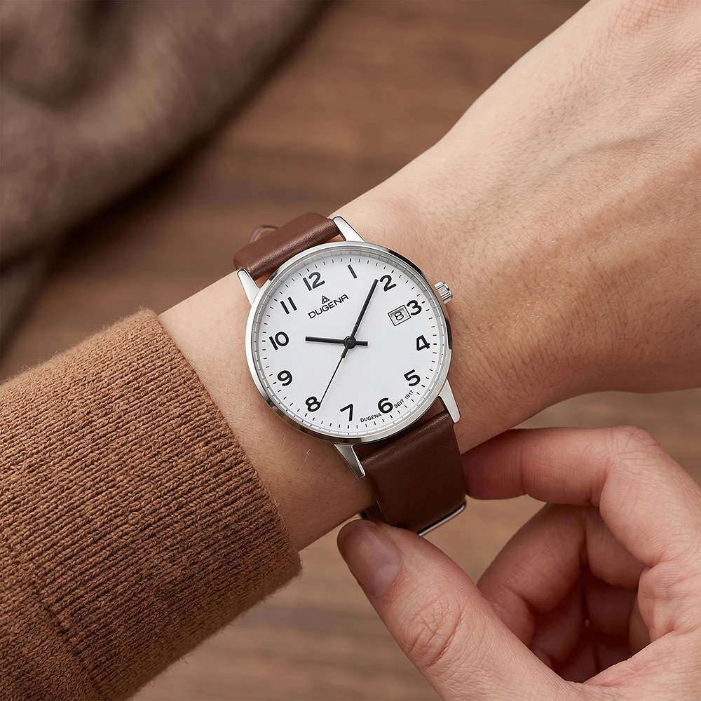 Moma Weiß Silber Lederband Braun