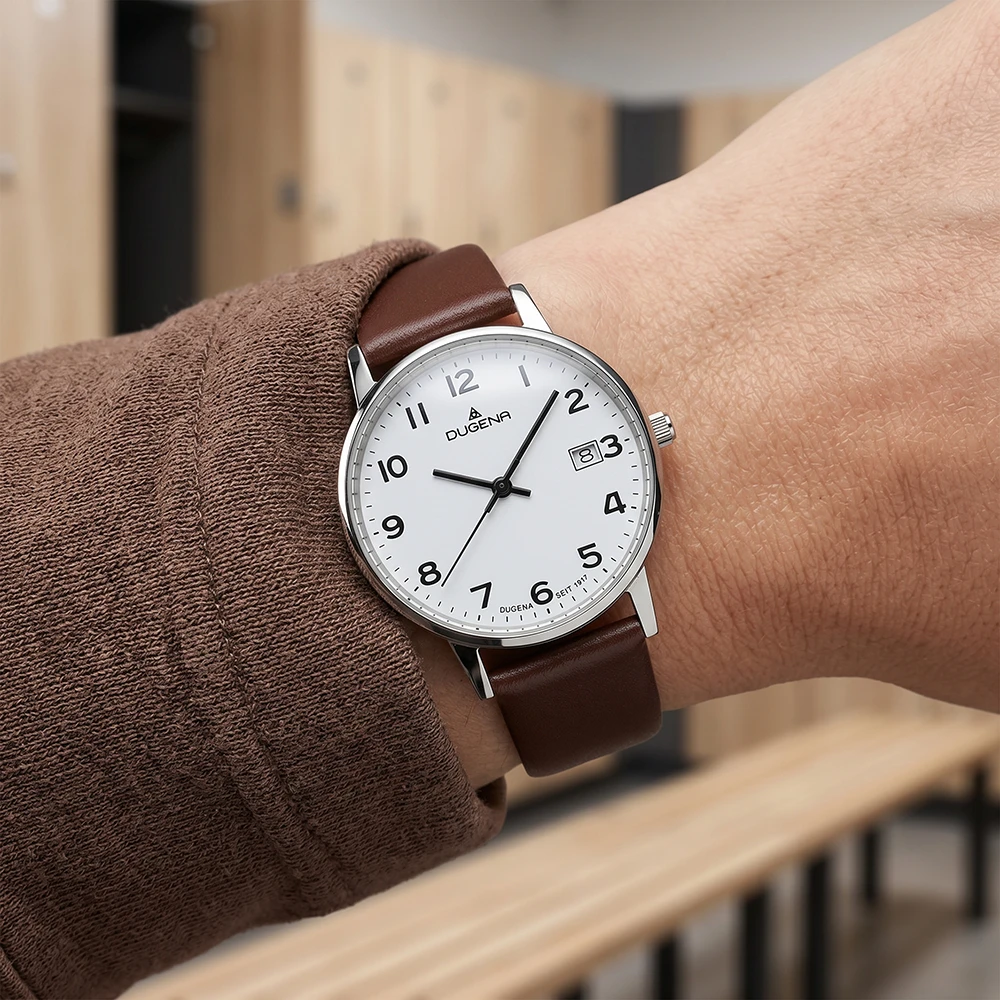 Moma Weiß Silber Lederband Braun