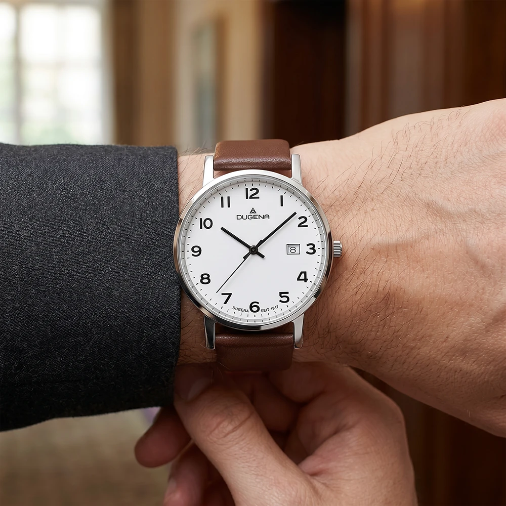 Moma Weiß Silber Lederband Braun