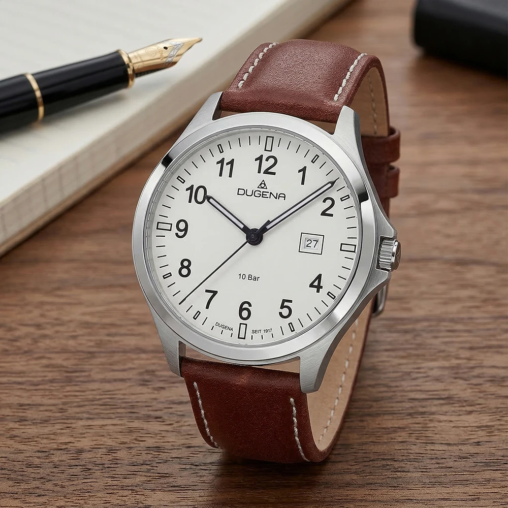 Boston Weiß Silber Lederband Braun