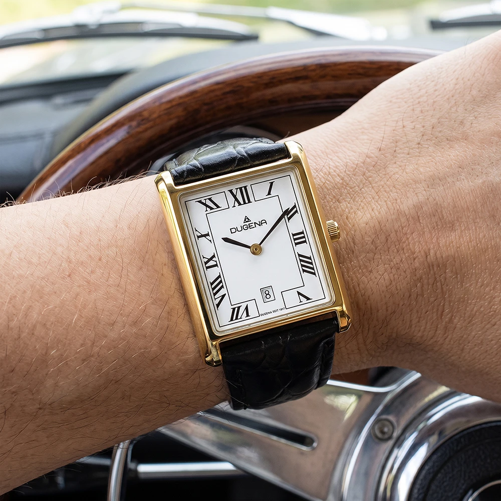 Quadra Classica Weiß Gold Lederband Schwarz