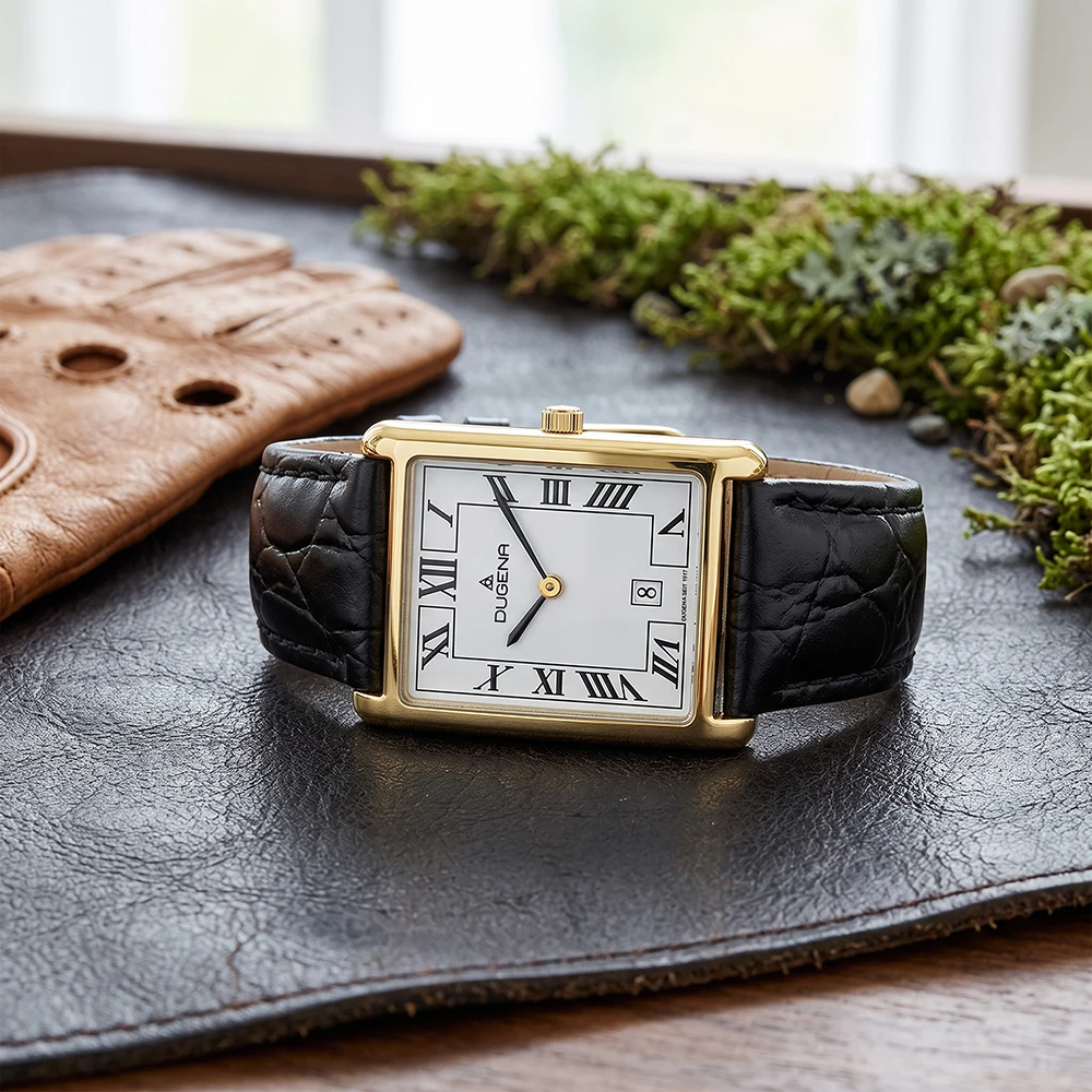 Quadra Classica Weiß Gold Lederband Schwarz