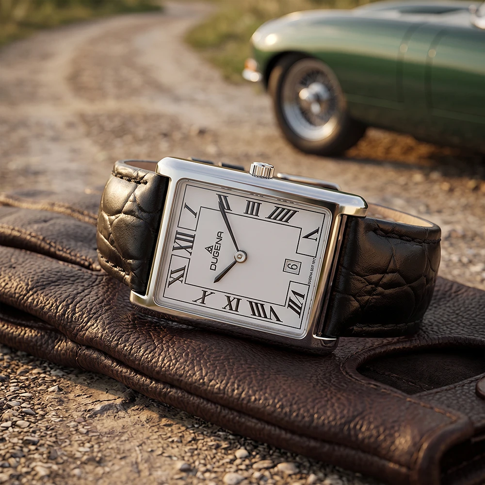 Quadra Classica Weiß Silber Lederband Schwarz