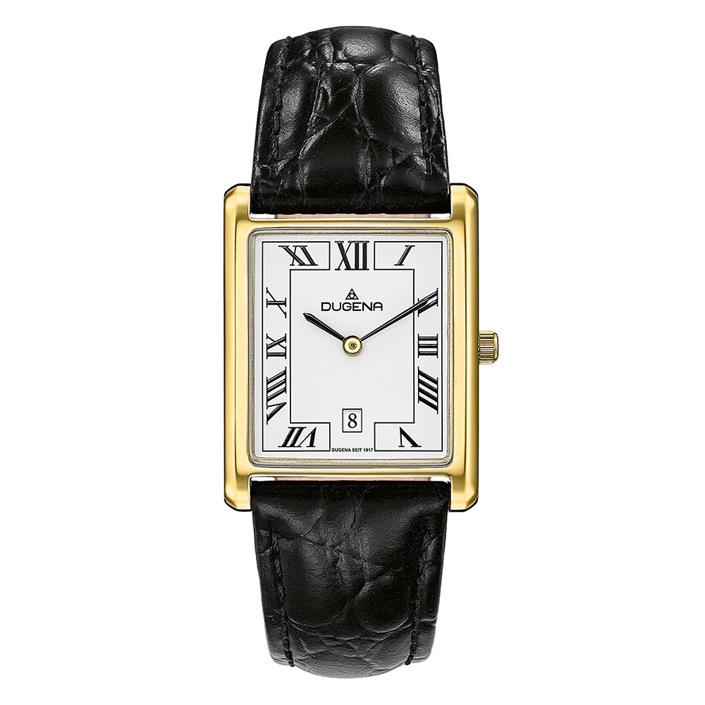 Quadra Classica Weiß Gold Lederband Schwarz