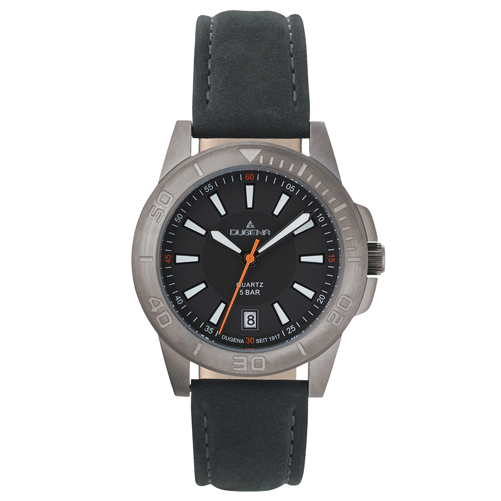 Keno Schwarz Gunmetal Lederband Schwarz