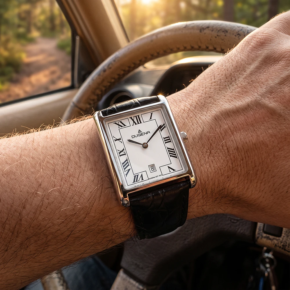 Quadra Classica Weiß Silber Lederband Schwarz