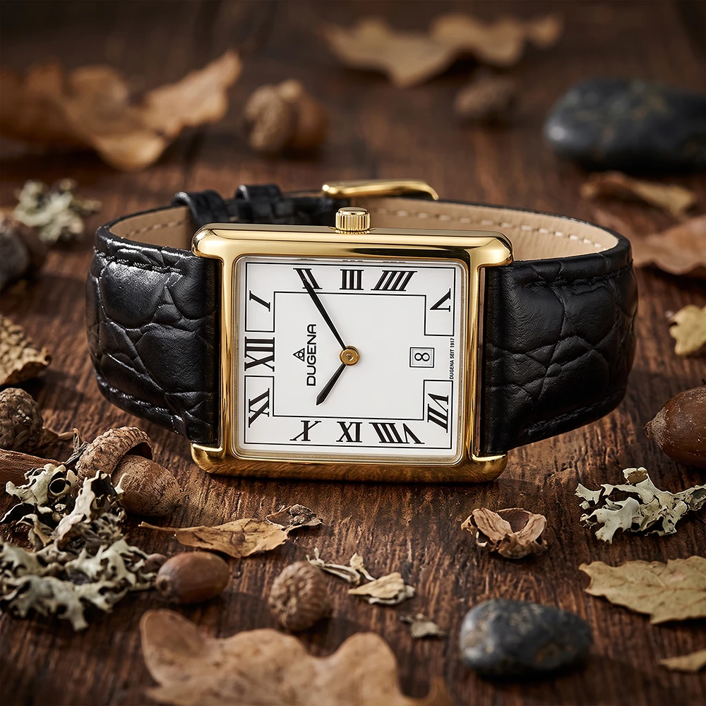 Quadra Classica Weiß Gold Lederband Schwarz