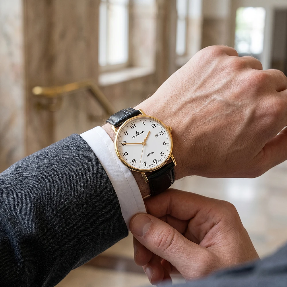 Zenit Weiß Gold Lederband Schwarz