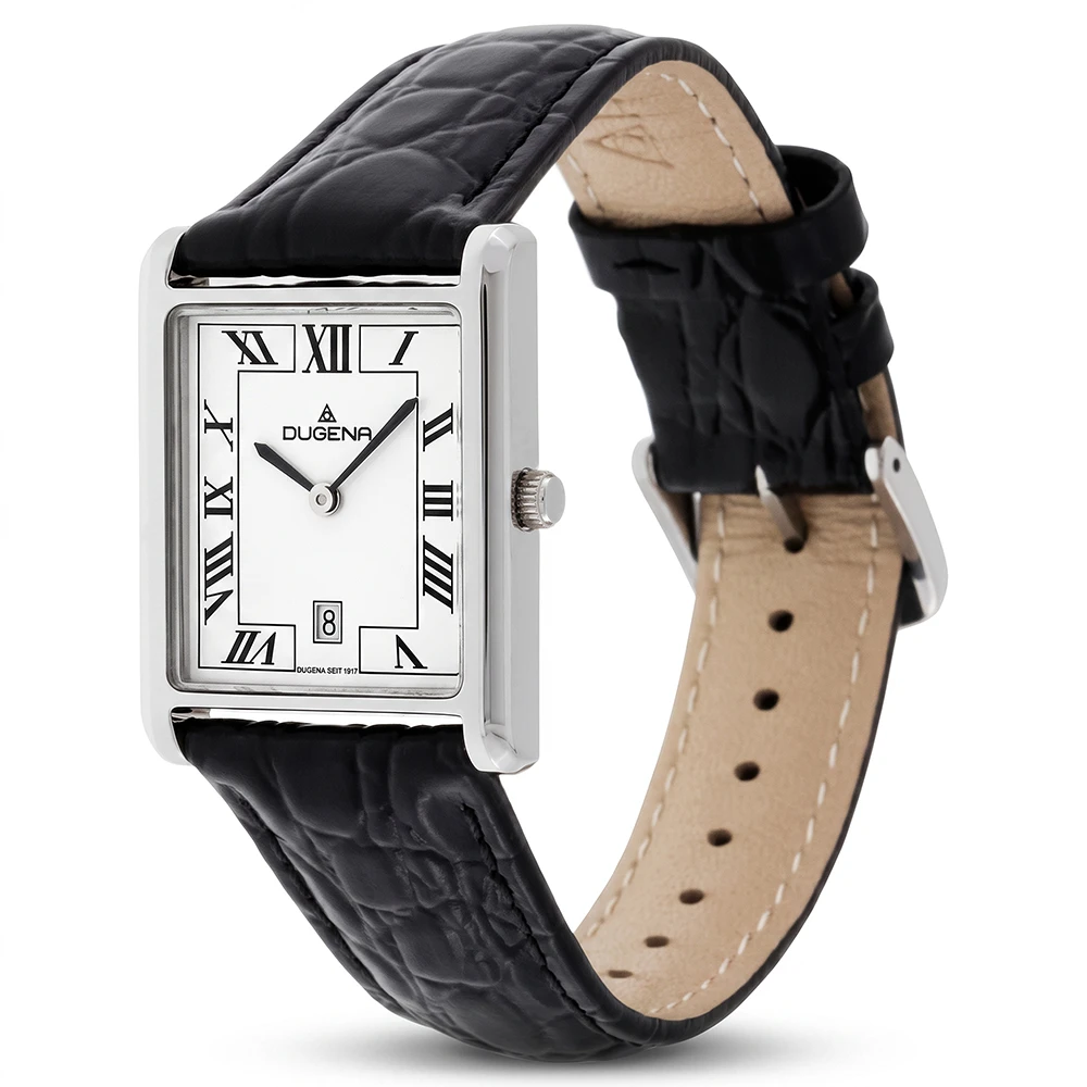 Quadra Classica Weiß Silber Lederband Schwarz