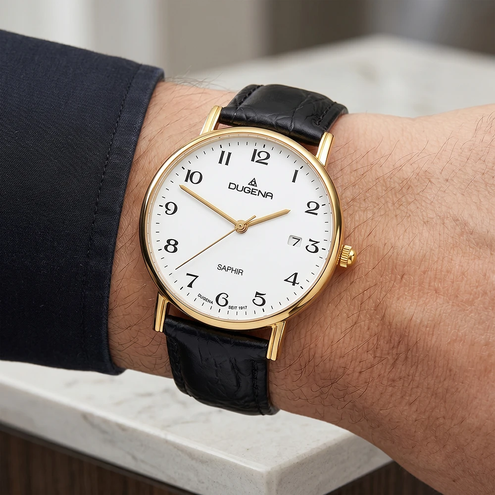 Zenit Weiß Gold Lederband Schwarz