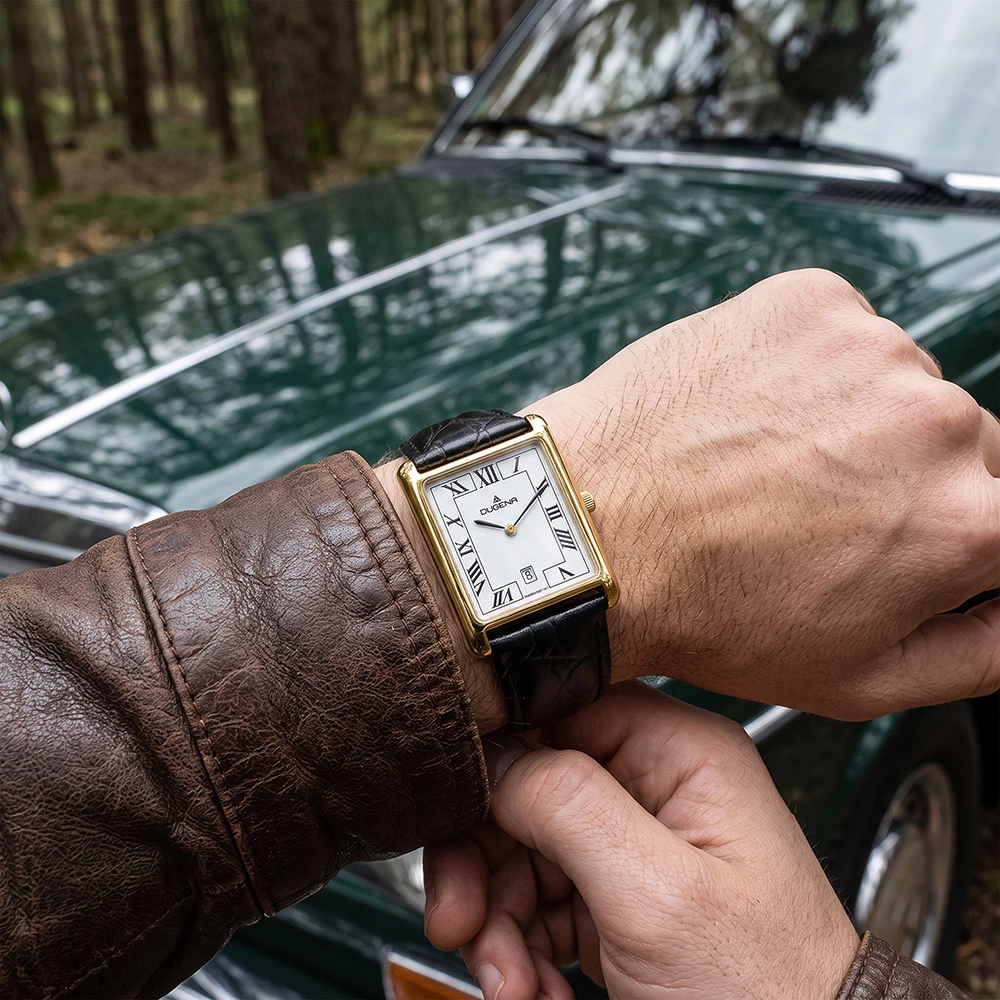 Quadra Classica Weiß Gold Lederband Schwarz