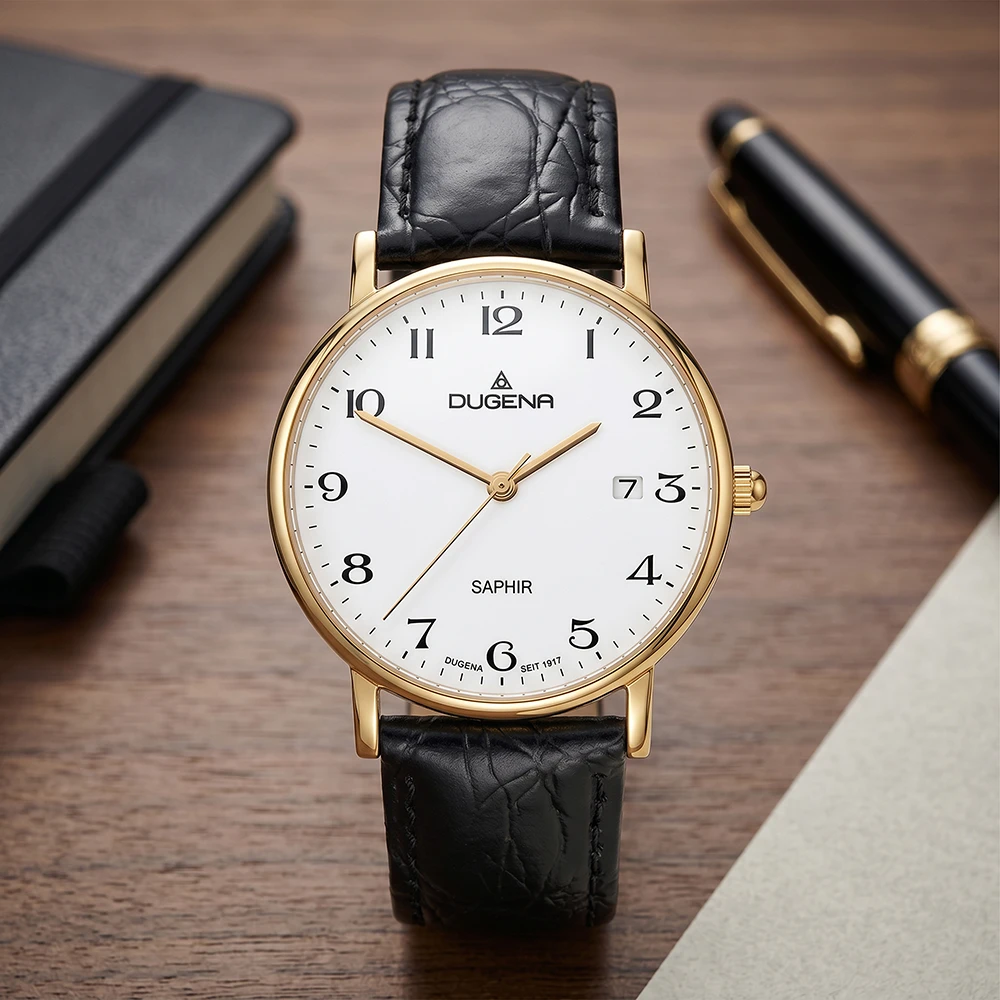 Zenit Weiß Gold Lederband Schwarz