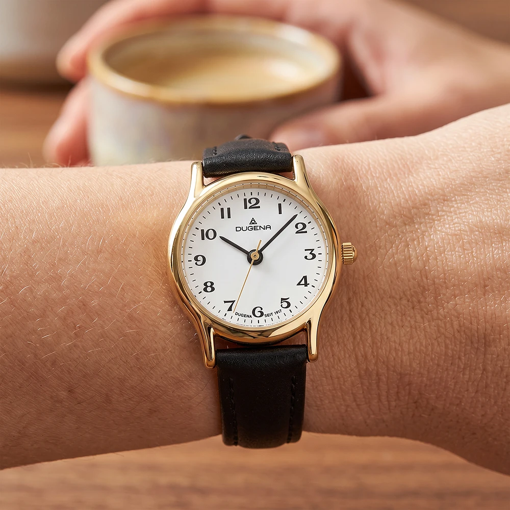 Vintage Weiß Gold Lederband Schwarz